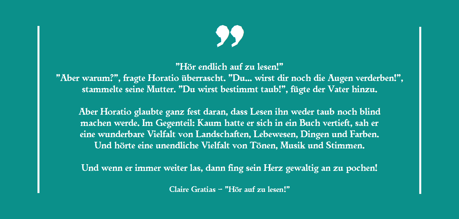Claire Gratias – Hör auf zu lesen!