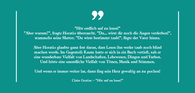 Claire Gratias – Hör auf zu lesen!